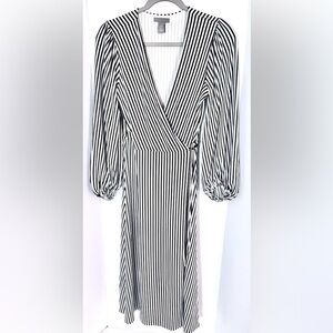 H&M striped midi wrap dress, with balloon sleeves, S
